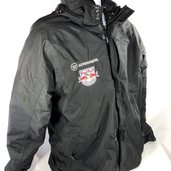Warrior Jacket Mens 2XL Red Bull Salzburg Hooded Layered Full Zip Black HAS RIPS - Picture 6 of 16